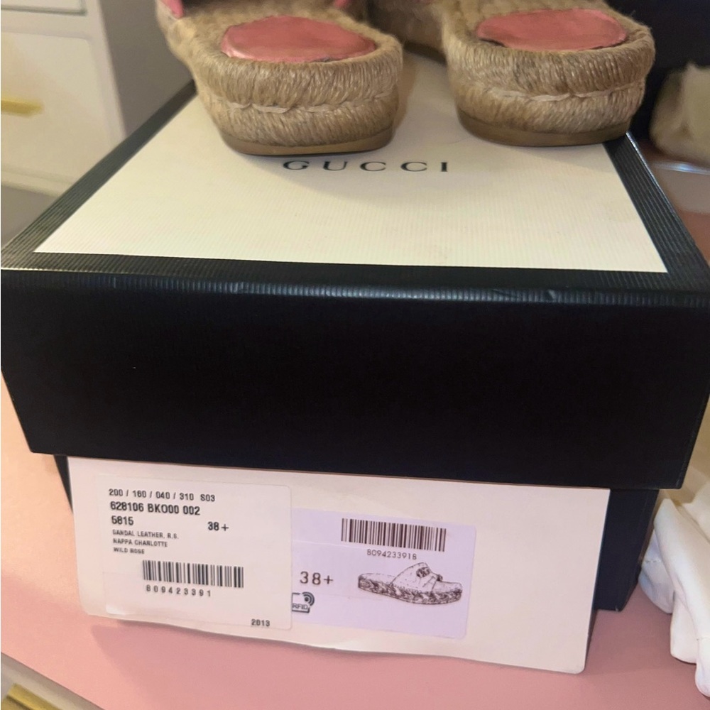 Gucci Pink Marmont Double G Leather Espadrille Slides – Size 38 (Pre-Loved) - Picture 5 of 6